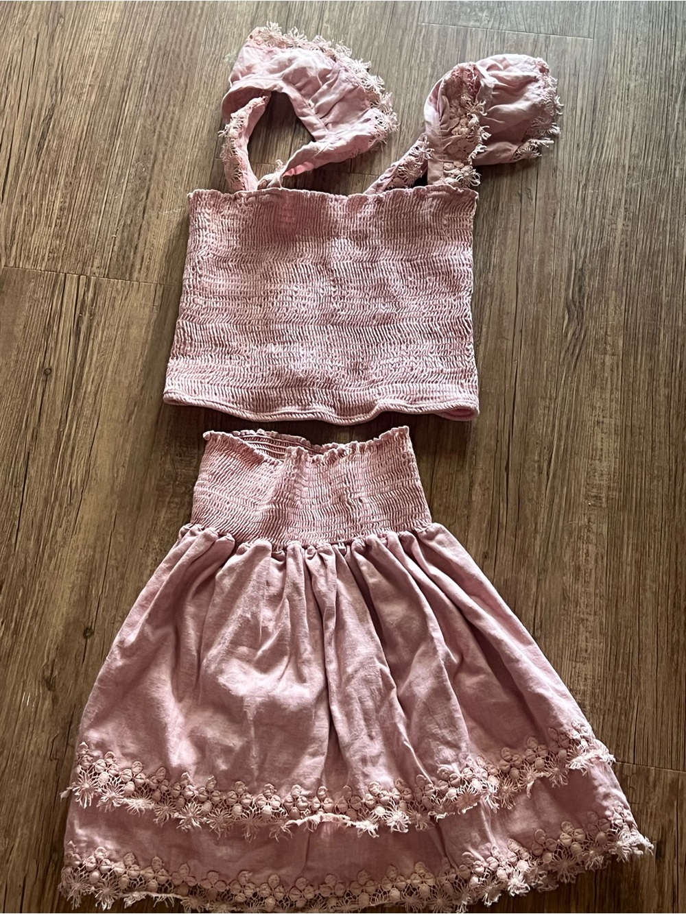 Peixoto Pink 2-Piece Set | Floral Eyelet Crop Top & Skirt